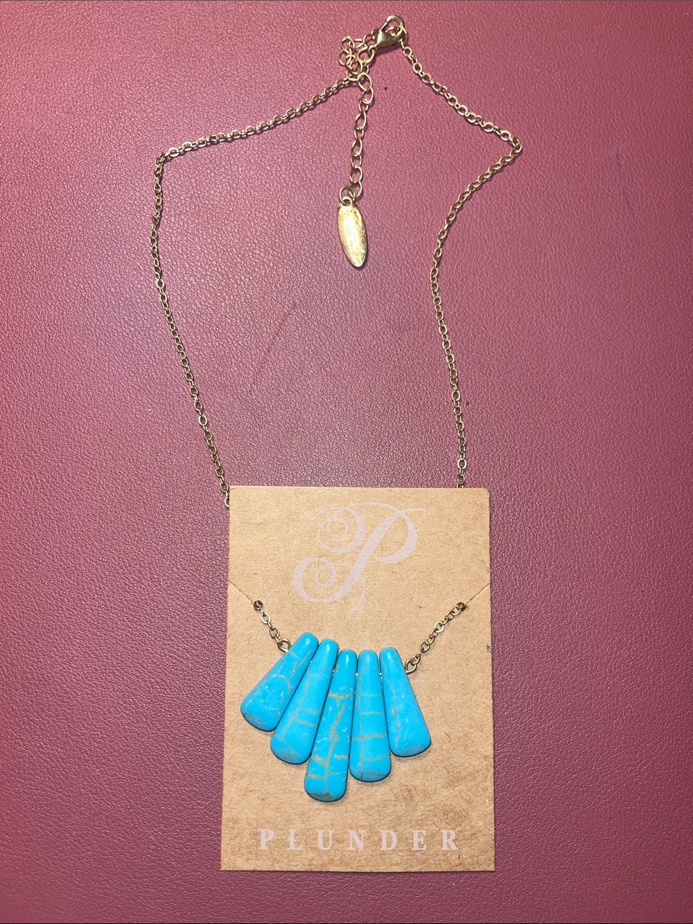 Plunder Gold Chain Necklace with Bright Turquoise Pendants